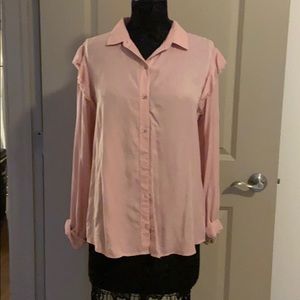 Light pink fringe sleeve dress shirt
